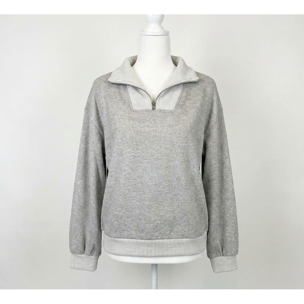 NEW BELLA DAHL mix knit henley zip sweatshirt in grey